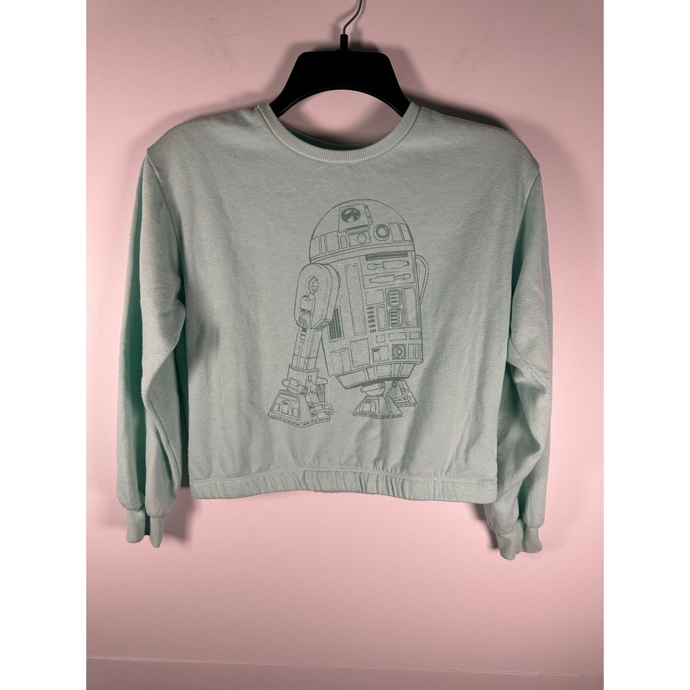 Disney Sweatshirt Girls L 10/12 R2-D2 Star Wars Light Teal Pullover Top Graphic